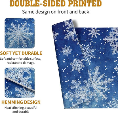 Winter Blue Snowflake Placemats Set of 4 Merry Christmas Snowflakes Linen - Image 5