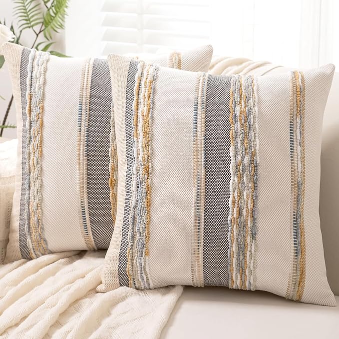 Boho Throw Pillow Covers 18x18 Set of 2 Farmhouse Decorative Cushion Case by Unknown