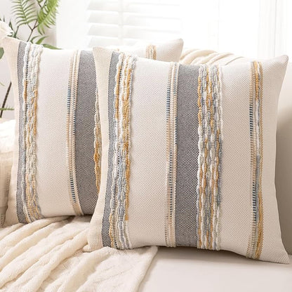 Boho Throw Pillow Covers 18x18 Set of 2 Farmhouse Decorative Cushion Case by Unknown