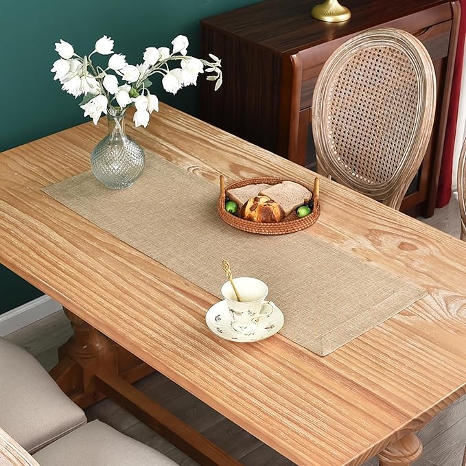 NEWISHER Farmhouse Rustic Table Runner Solid Flaxen Rectangular Table Runners by Newisher