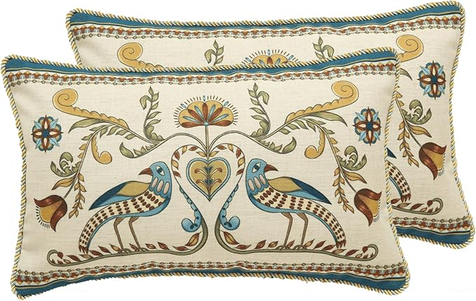 patdrea Designer Rectangle Throw Pillow Covers Set of 2, Farmhouse Blue Linen by Welcometopatdrea