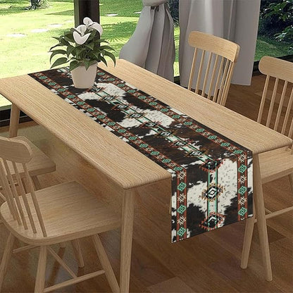 Western Table Runner, Rustic Brown Cow Print Skin Cowhide Aztec Southwest - Image 2