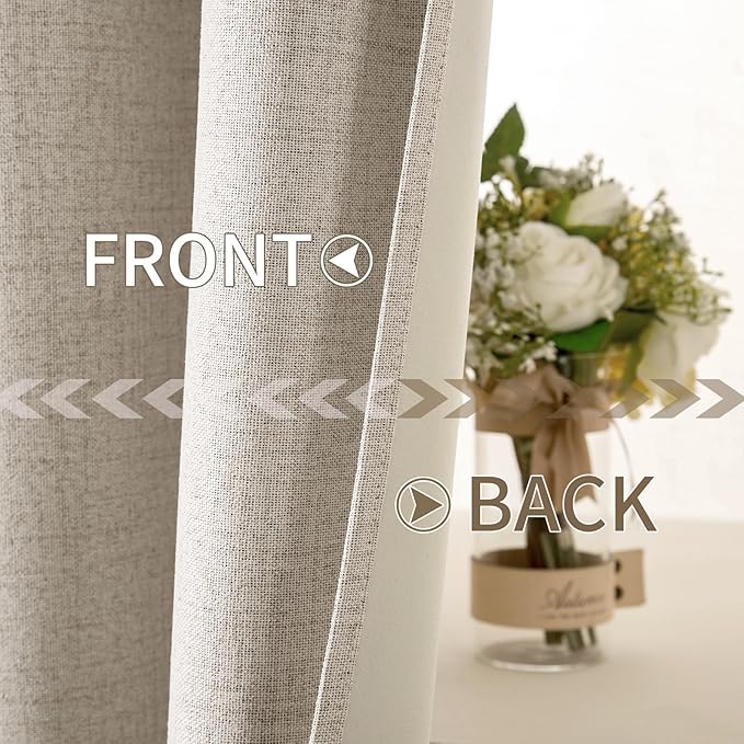 MIULEE Linen Textured Curtains for Bedroom Solid 100% Blackout Thermal - Image 6