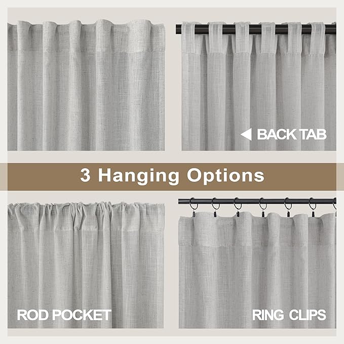 Light Grey Living Room Curtains 84 Inch Length 2 Panels Back Tab Pocket Light - Image 4