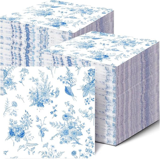 100 Pack Blue Floral Cocktail Napkins Blue and White Floral Toile Paper Napkins by HSPAIDYP