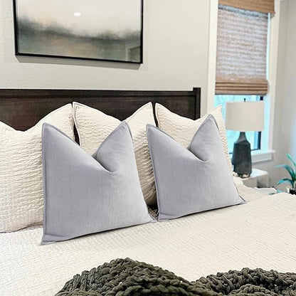 ZWJD Light Gray Pillow Covers 16x16 Set of 2 Chenille Throw Pillow Covers - Image 2