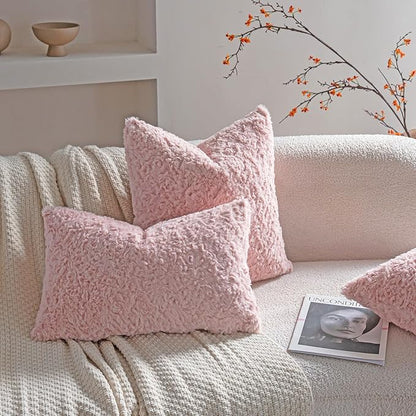 Neelvin Set of 2 Faux Fur Throw Pillow Covers 16x16 Inch Pink Cozy Soft Solid - Image 4