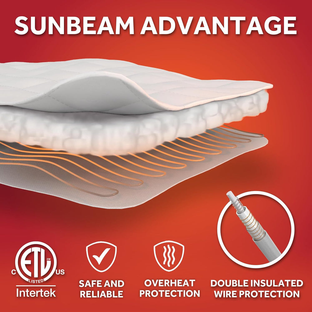 Sunbeam Restful Memory Heated Mattress Pad, Twin 39 x 75 in