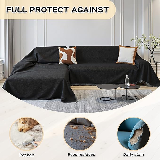 MYSKY HOME Couch Cover for Sectional Sofa, 2 Pieces Chenille Couch Covers for L - Image 3