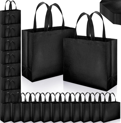 Epakh 48 Pcs Black Reusable Gift Bag with Handle Bulk for Halloween Wedding