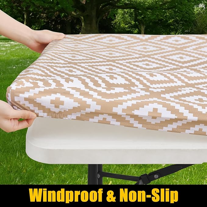 Smiry Rectangle Picnic Table Cloth, Waterproof Elastic Fitted Outdoor - Image 2