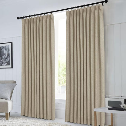 Macochico 100”Wx102”L 100% Blackout Pinch Pleated Linen Curtains - Image 2