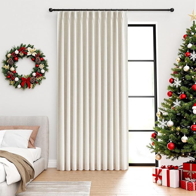 IVAPUPU Natural Pinch Pleated Full Blackout Curtains Linen Blend Room Darkening by IVAPUPU