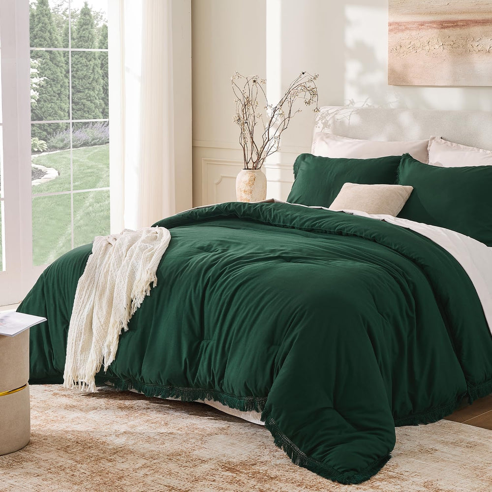 Andency Comforter Oversized King Emerald Green, 3 Pieces Boho Bedding