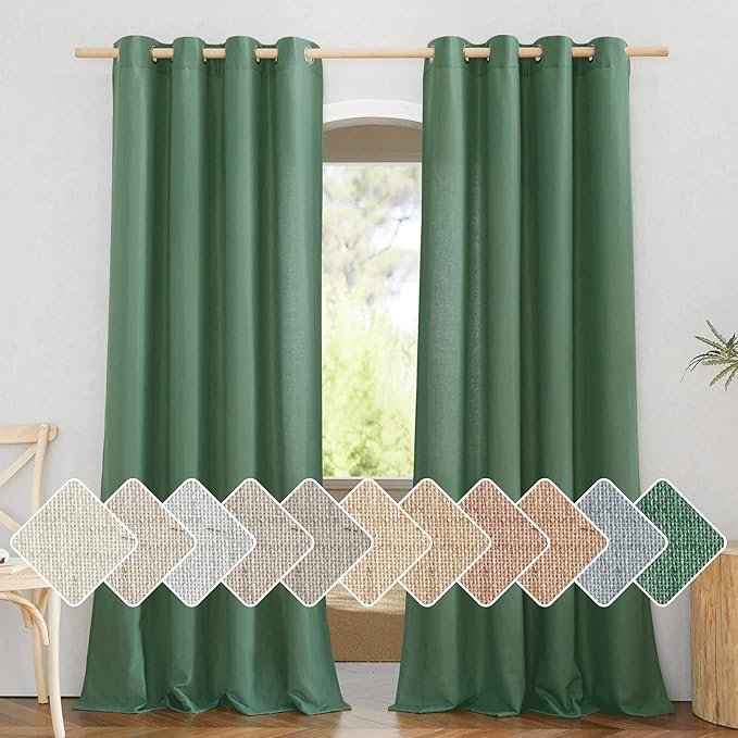 NICETOWN Olive Green Curtains 84 inch Length 2 Panels, Grommet Linen Blend by NICETOWN