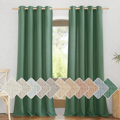 NICETOWN Olive Green Curtains 84 inch Length 2 Panels, Grommet Linen Blend by NICETOWN