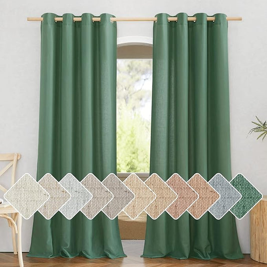 NICETOWN Olive Green Curtains 84 inch Length 2 Panels, Grommet Linen Blend by NICETOWN