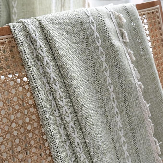 ColorBird Boho Curtains for Living Bedroom Dining Room Sage Green Farmhouse 84 - Image 3