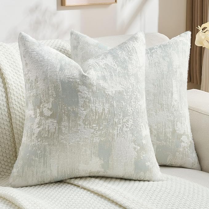 FUTEI Light Blue White Decorative Throw Pillow Covers 22x22 Inch Set of 2 by FUTEI
