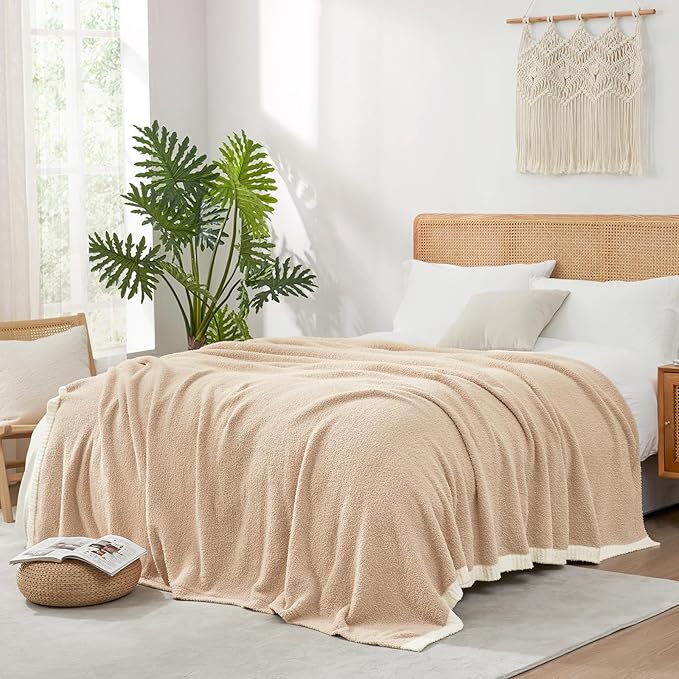 Snuggle Sac Beige Bedding Blankets Queen Size 90x90 inches, Reversible by SnuggleSac