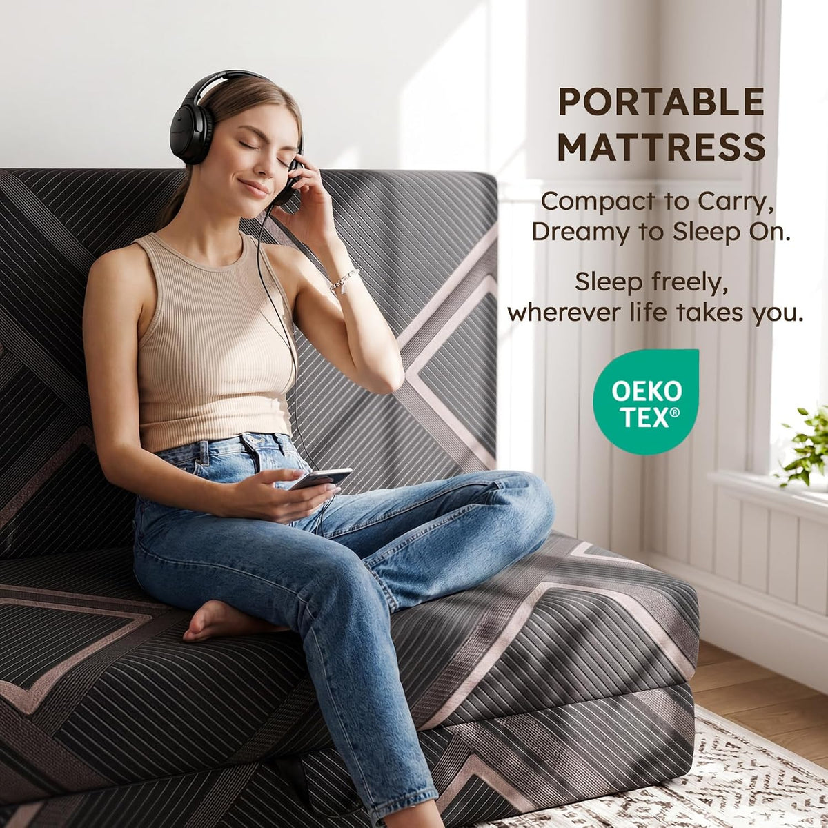 foldable mattress queen size 6 inch trifold memory, side view