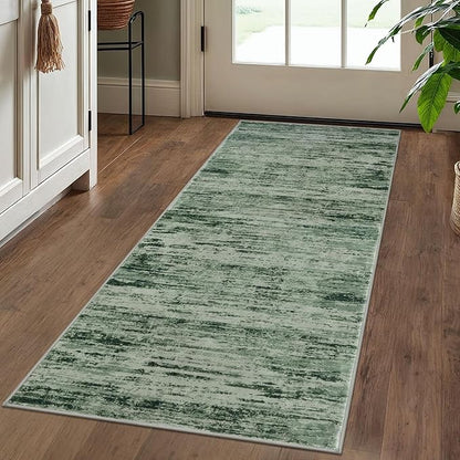 Modern Abstract Runner Rug 2x5, Forest Green Washable Kitchen Runner Entryway - Image 2