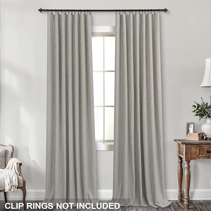 KOUFALL 94 Inch Long Blackout Curtains, Boho Taupe Linen Black Out Pleated - Image 3