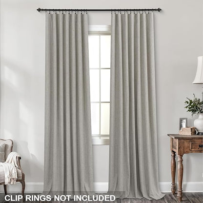KOUFALL 94 Inch Long Blackout Curtains, Boho Taupe Linen Black Out Pleated - Image 3
