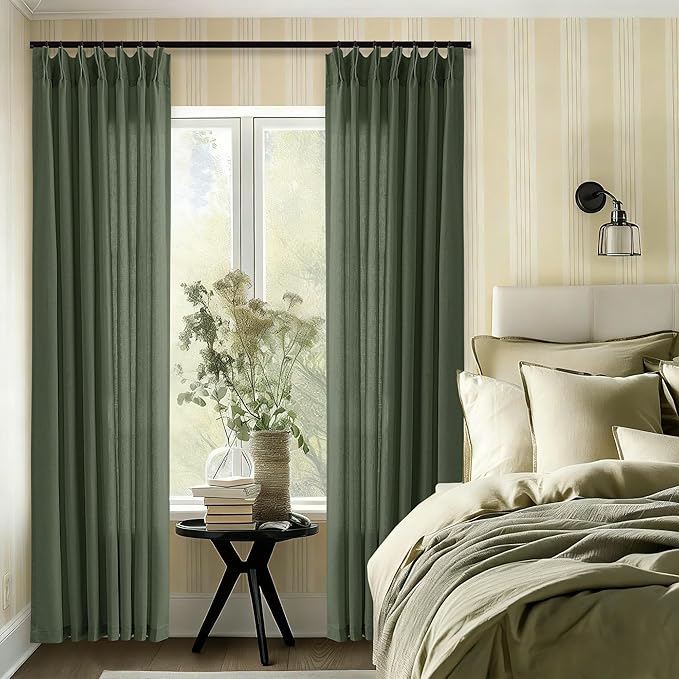 Olive Green Pinch Pleated Luxury Aesthetic Curtains 90 Inches Long - Image 6