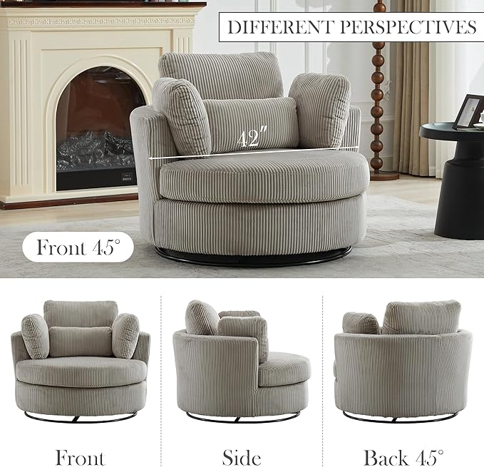 Aoiy & Wifon 42" W Oversized Swivel Accent Chair, Upholstered Round Barrel Chair - Image 6