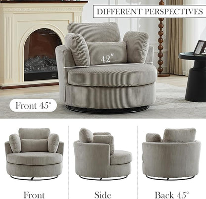 Aoiy & Wifon 42" W Oversized Swivel Accent Chair, Upholstered Round Barrel Chair - Image 6
