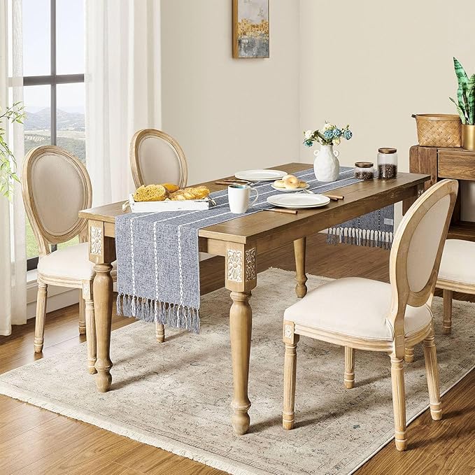 ZeeMart Farmhouse Braided Striped Table Runner, Rustic Navy Blue Table Runners - Image 3