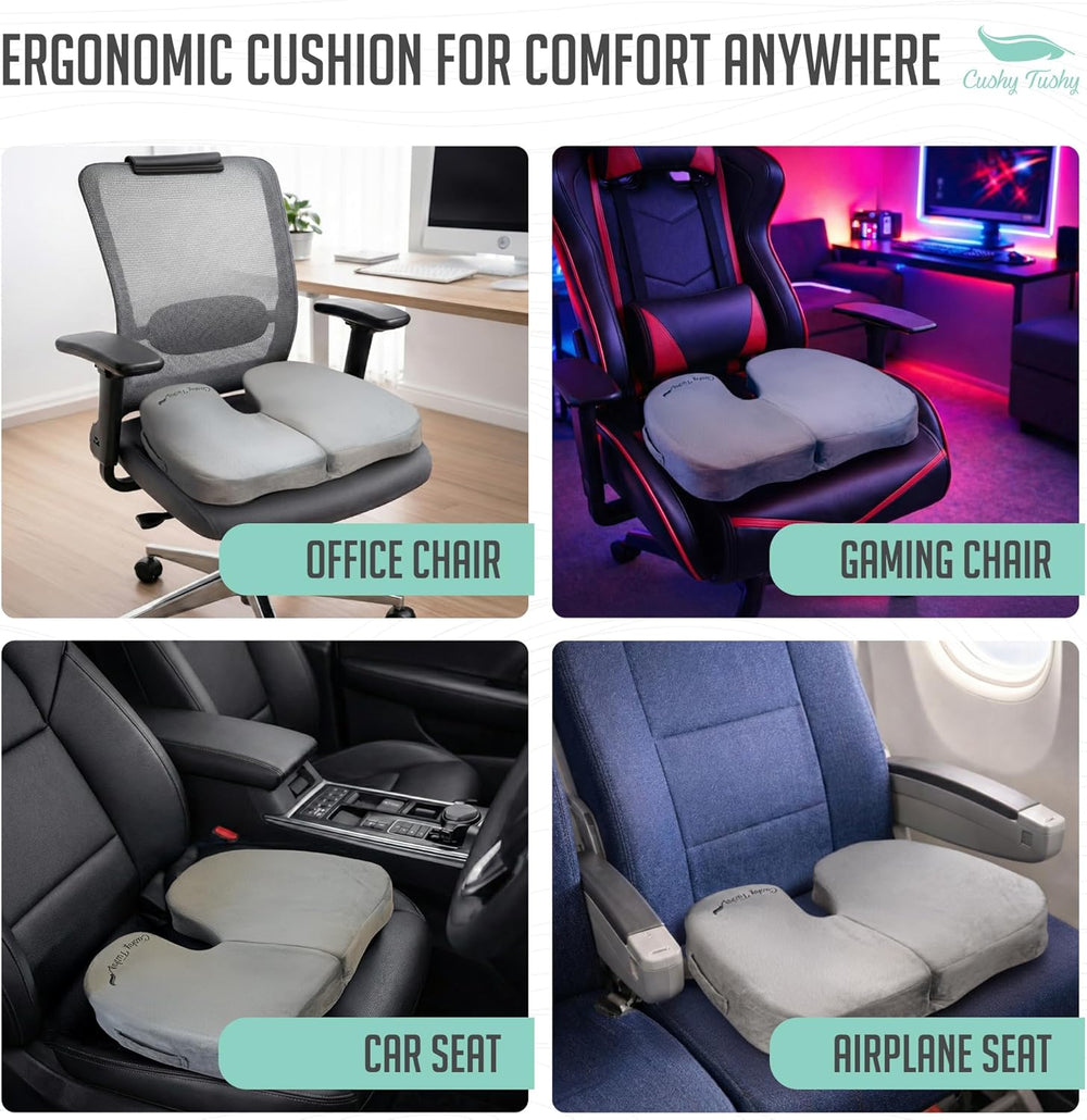Cushy Tushy Premium Foldable Travel Seat Cushion - for Relief of Lower Back, ...