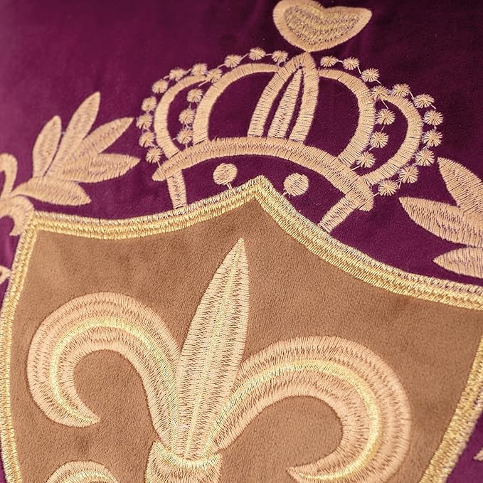 Aeckself Luxury Embroidery Velvet Pillow Cover 18x18 Inch, European Crown - Image 5