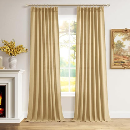 Gold Pinch Pleated Linen Curtains 90 Inch Length 2 Panels by Aersas