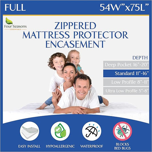 Full Size Mattress Protector Bedbug Waterproof Zippered Cover Hypoallergenic by FourSeasonsEssentials