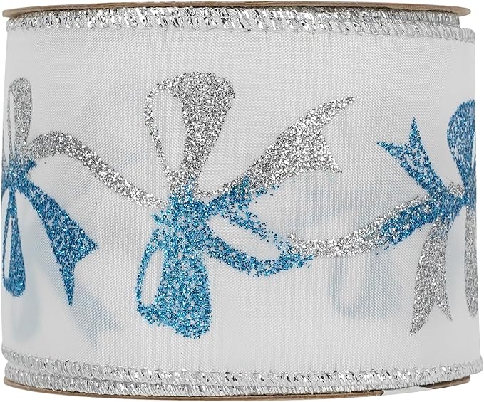 MEEDEE Blue and Silver Christmas Ribbon 2.5 Inch White Satin Ribbons - Image 9