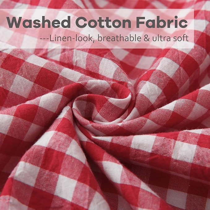2 Pack Red White Plaid Ruffle Gingham Throw Pillow Covers, 100% Washed Cotton - Image 6