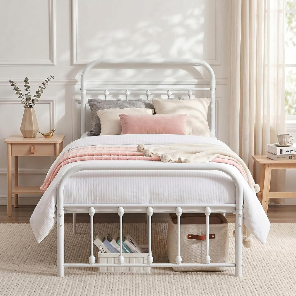 VECELO Twin Size Sturdy Metal Platform Bed Frame Classic Victorian Style Bed ...