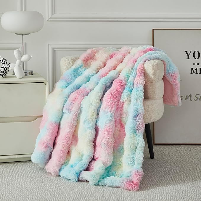 Faux Fur Throw Blanket for Couch Cozy Fuzzy Soft Plush Thick Fluffy Fleece by Casa+Carina