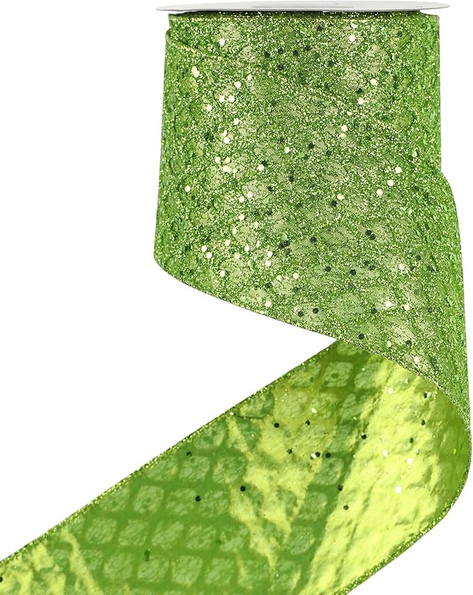 HUIHUANG Lime Green Glitter Wired Ribbon by HUIHUANG