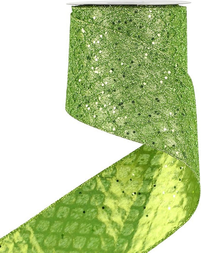 HUIHUANG Lime Green Glitter Wired Ribbon by HUIHUANG