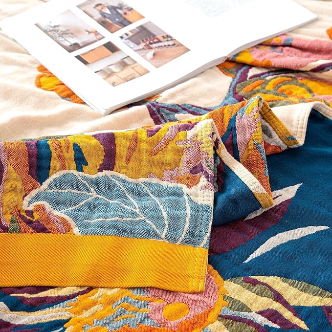 MSGKV Boho Throw Blanket for Couch and Sofa Cotton Cover for Living Room Floral - Image 7