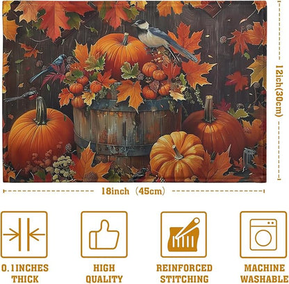 Pumpkin Maple Leaf Bird Fall Placemats Set of 4 Autumn Thanksgiving Seasonal - Image 4