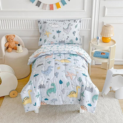 Joyreap 4 Piece Toddler Bedding Set, Cute Dinosaur on Light Blue, Ultra Soft by Joyreap