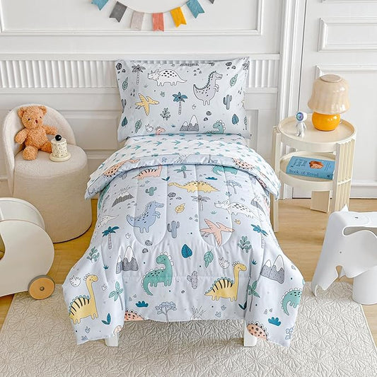 Joyreap 4 Piece Toddler Bedding Set, Cute Dinosaur on Light Blue, Ultra Soft by Joyreap