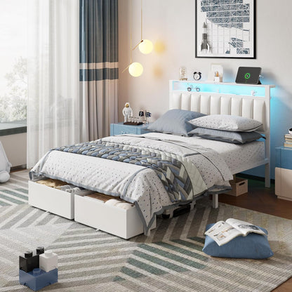 furnulem white full size bed frame with pu, view 9