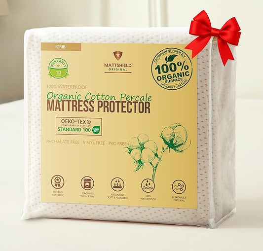 Crib Organic Cotton Percale Mattress Pad Protector – OCS Blended & Oeko-TEX by MATTSHIELDORIGINAL