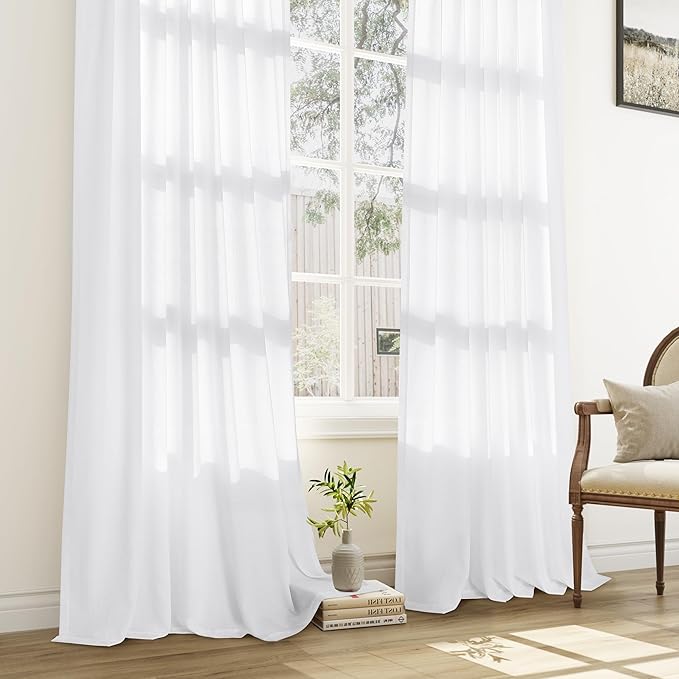White Pinch Pleated Semi Sheer Curtains 63 Inch Length - Image 7