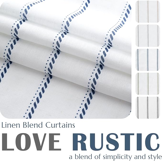 jinchan Linen Striped Kitchen Curtains Tier Cafe Curtains - Image 3